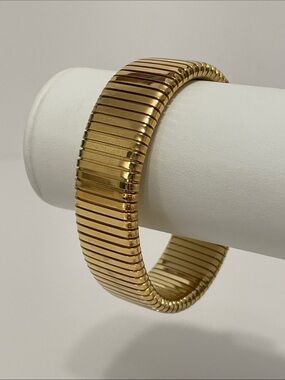 Bronzoro 18 Karat Yellow Gold Plated Wide Omega Stretch Bangle